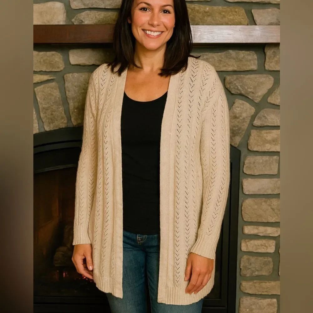 New! Croft & Barrow White Open Cable Knit Women’s Cozy Leisure Cardigan Sz S